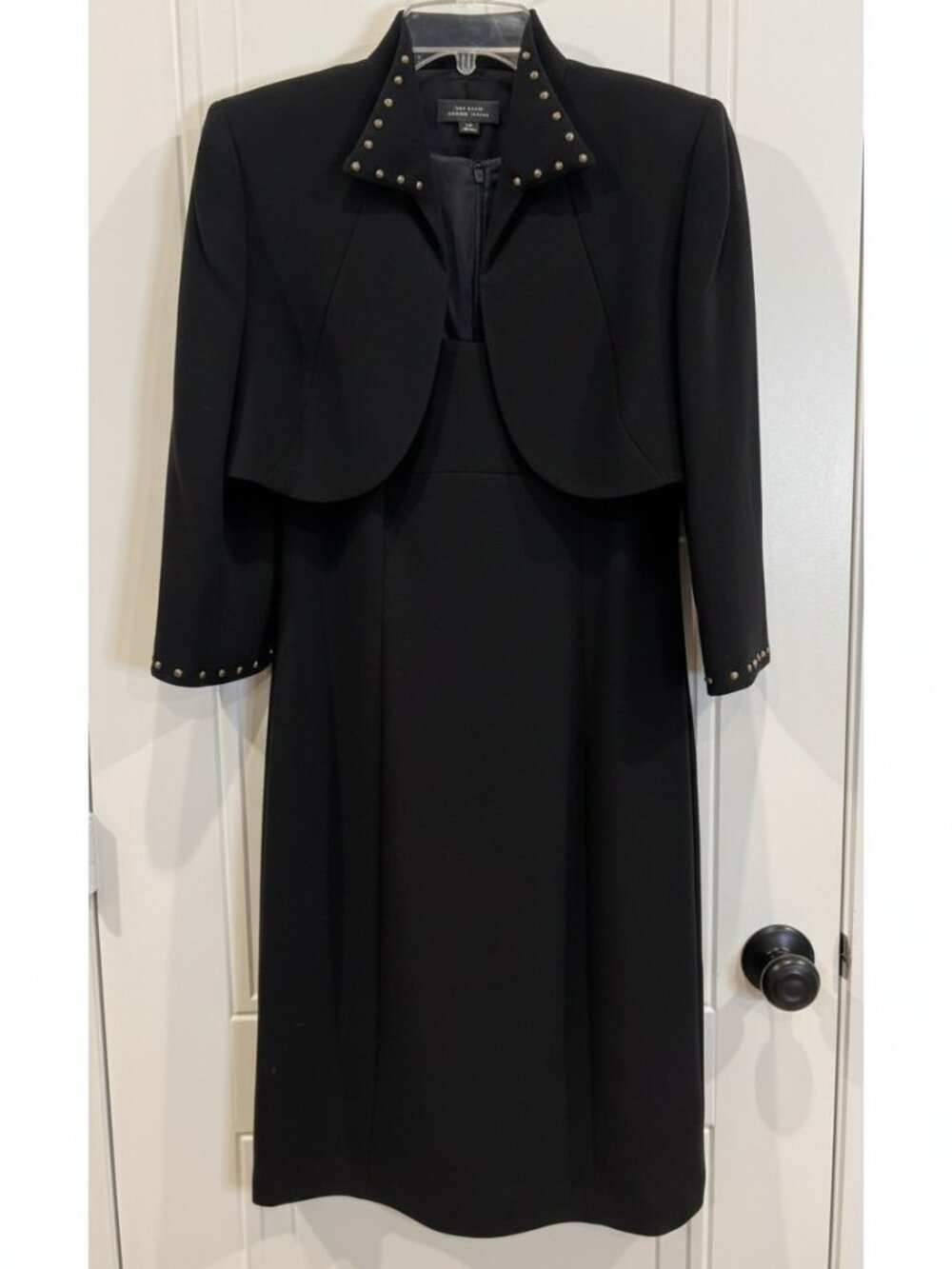 Tahari Studded Jacket & Sheath Dress Black Gold Studs Cropped Jacket Formal EUC